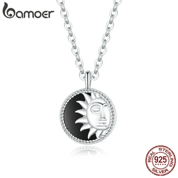 

bamoer 925 Sterling Silver Clear Shining Sun Pendant silver Necklace for Women Family Gifts Fine Jewelry women necklace GXN427