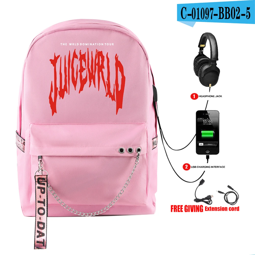 Pink Juice Wrld рюкзак модный звездное небо принт хоп рюкзак для ноутбука USB многофункциональный рюкзак для путешествий софтбэк рюкзаки - Цвет: Pink