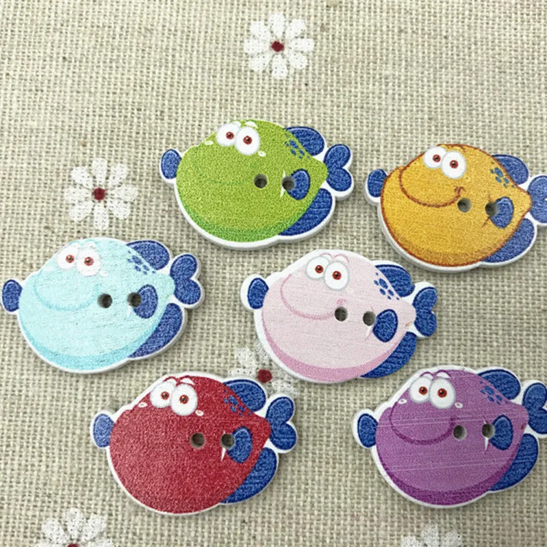 DIY 100pcs Wooden Cartoon smile fish buttons sewing Scrapbooking decoration 28mm | Дом и сад