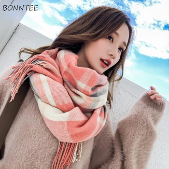 

Scarves Women Plaid Sweet Pink Korean Style Warm Winter Outwear Womens All-match Students High Quality Fashionable Thickening