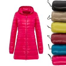 Women's winter jacket winter warm zipper hooded loose fit medium and long down bread jacket leather paint bright cotton jacket