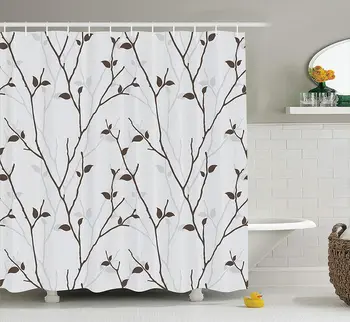 

Leaf Shower Curtain Branches in The Fall Trees Stem Twig with Last Few Leaves Minimalistic Design Cloth Fabric Bathroom Decor