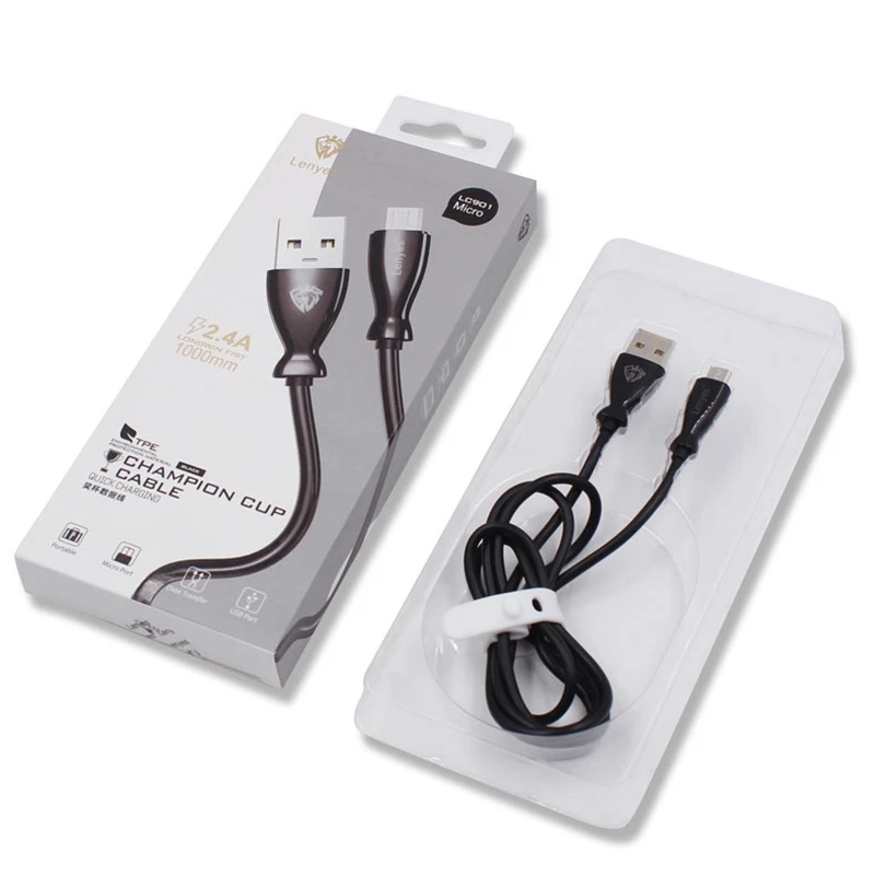 Lenyes 1 м Кубок чемпиона USB кабель Быстрая зарядка кабель синхронизации данных Micro type C iOS 2.4A TPE кабели для iPhone iPad Розничная торговля LC901
