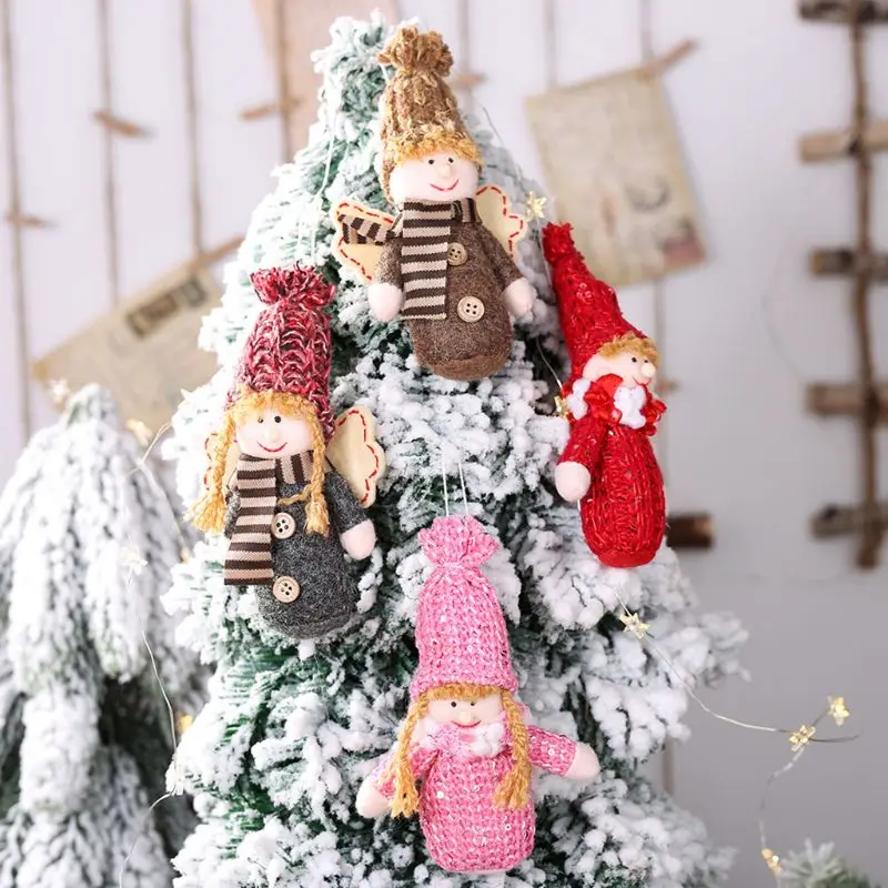 

OOTDTY 4pcs/set Christmas Angel Girl Boy Doll Xmas Tree Hanging Ornament Pendant Party Decoration Home Festival Party Kids Gifts