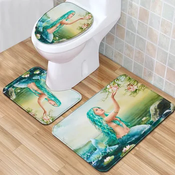 

Toilet Mat Print Mermaid Dolphin Bath Mat 3D Carpet Bathroom for Home Decor Anti Slip Bedroom Rugs Kitchen Doormat Blanket