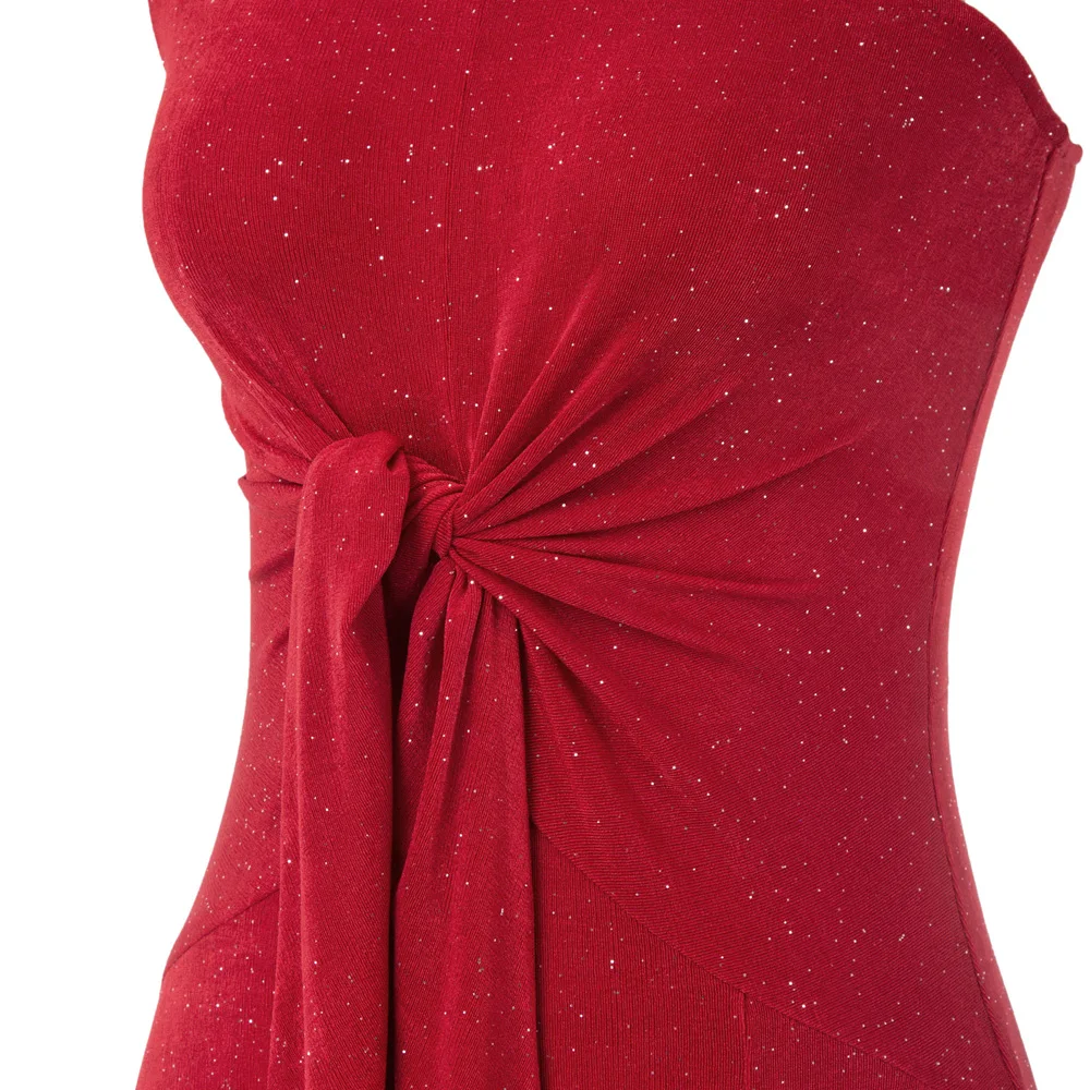 Black/Red Women dresses Self-tie Details Pencil Dress Sleeveless One Shoulder Hips-Wrapped lace-up split sexy dress vestido lady