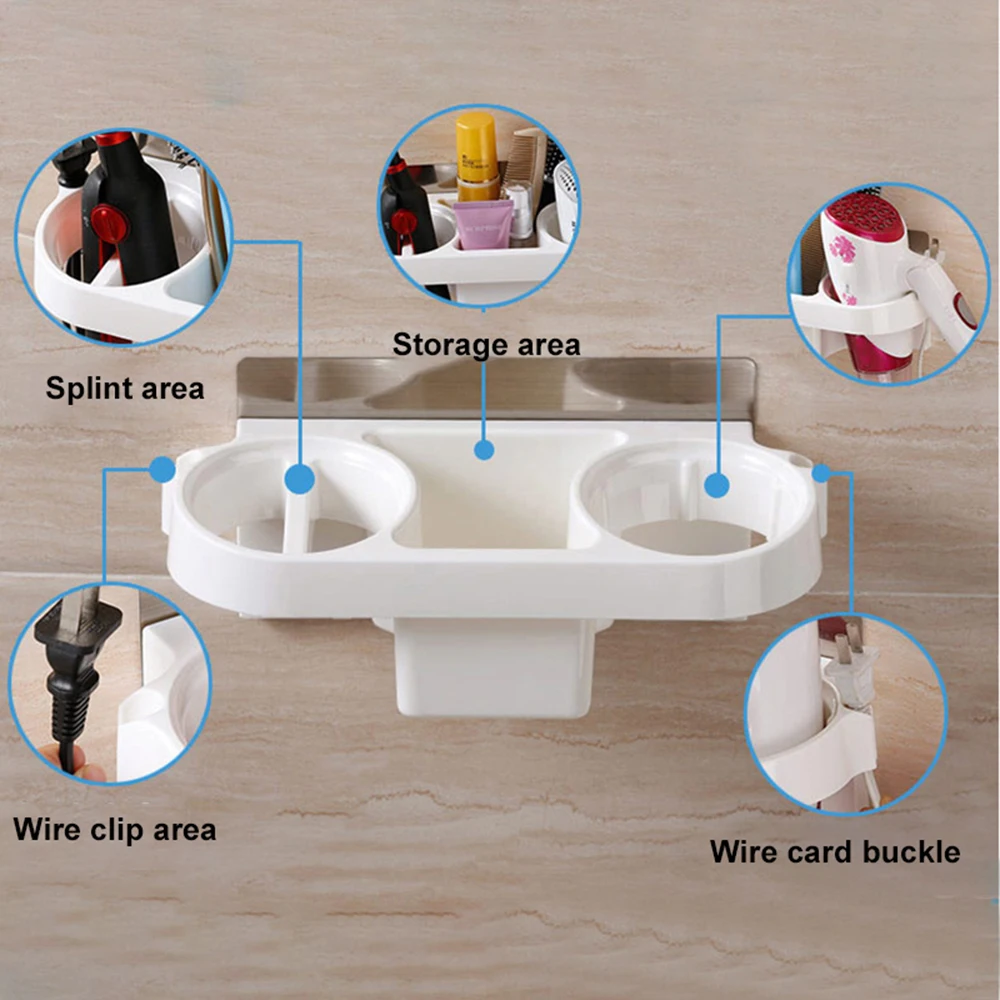 Multifunction Hair Dryer Rack Comb Holder Bathroom Storage Organizer Self-Adhesive Wall Mounted Stand For Shampoo Straightener