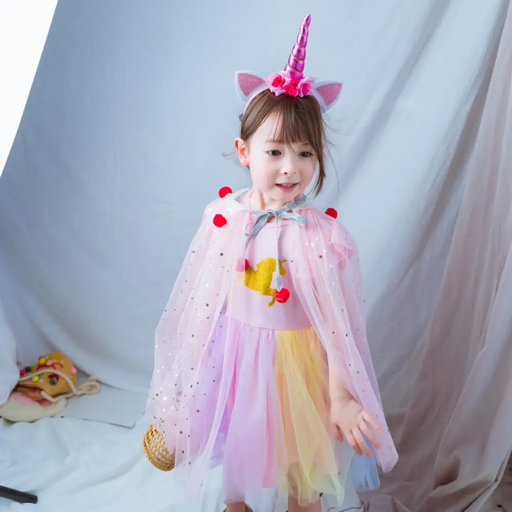Baby Girl Cloak Sequin Ball Tulle Shawl Kids Dress Out Coat Party Beach Rainbow Wrap Princess Christmas Costume One Size