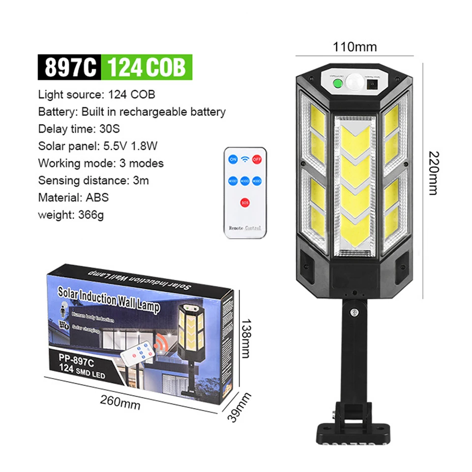 Solar Sensor Wall Lamp 3 Modes Bright LED New Outdoor Garden Lighting Street Lamps Waterproof Sunlight  With Remote Control
