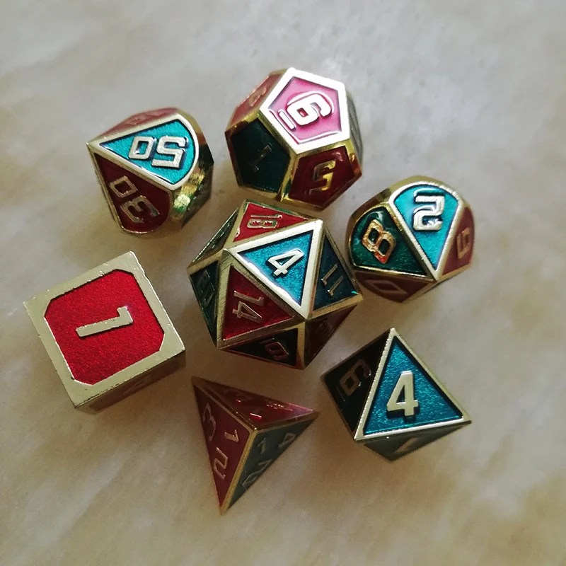 Игральные кости DND металлические РГП набор многогранных подземелий Дракон d20 10 6 8 12 настольные игры цинковый сплав смешивание Красный Синий цифровой узор в кости