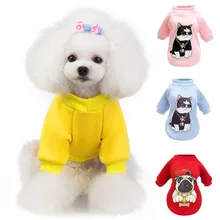 Модное платье из 2 ноги худи для маленькие собаки, питомцы собаки, одежда из хлопка, теплый костюм на зиму с мультипликационным принтом, футболка с длинными рукавами для панель в форме французского бульдога