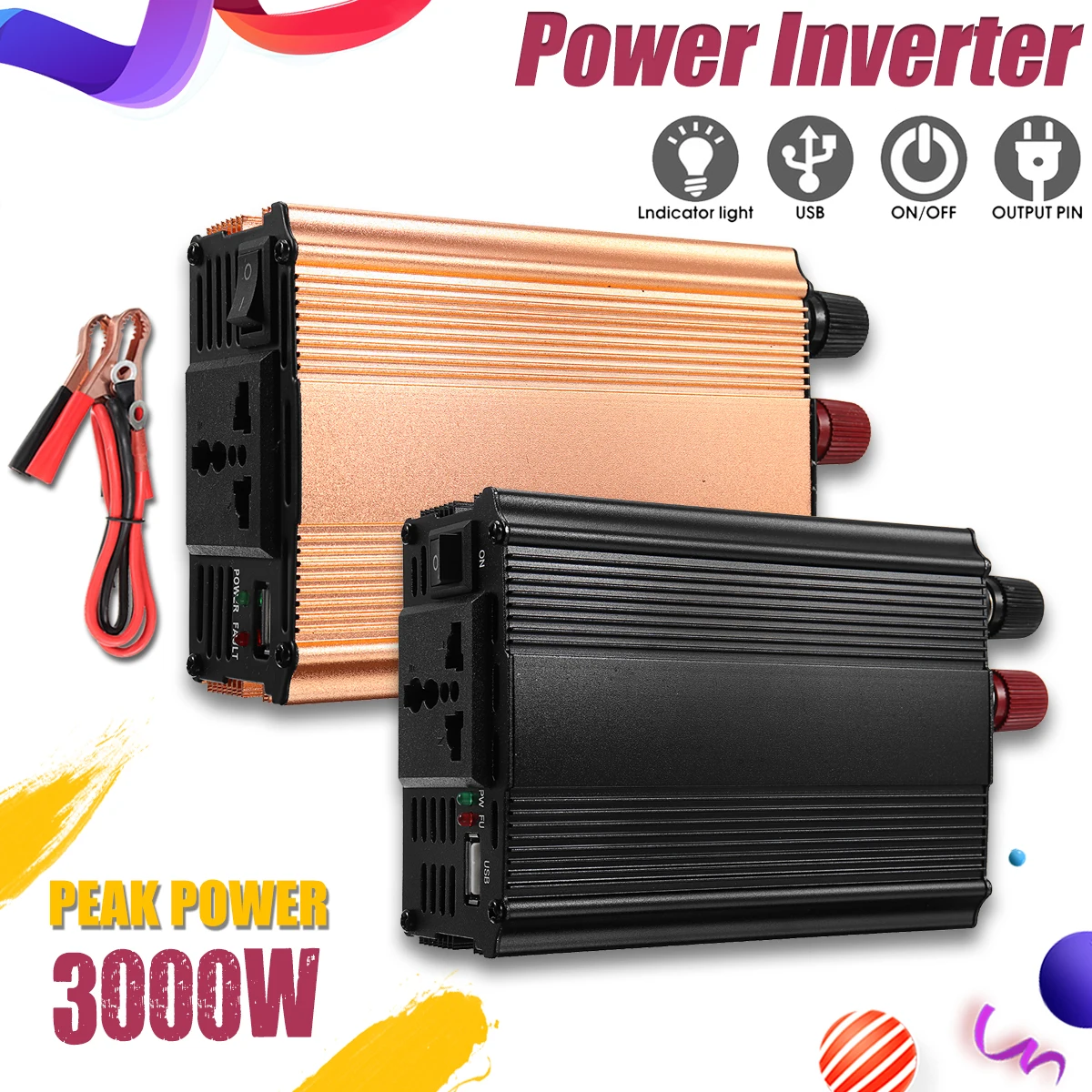 DC 12 V/24 V к AC 110 V/220 V солнечный инвертор 4000W модифицированный синусоидальный преобразователь для автомобиля и грузовика черного цвета