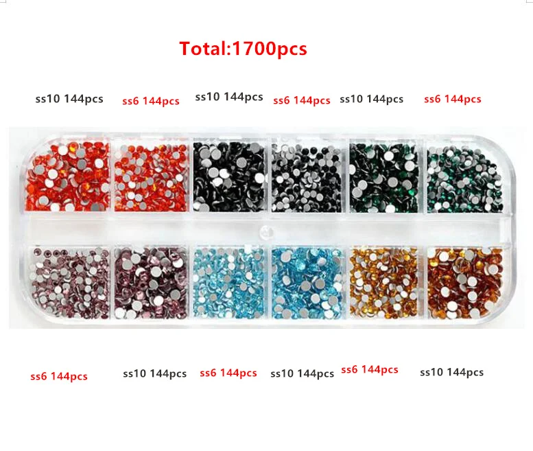 mix 6colors 1440 шт Стразы для ногтей кристалл страз перегородка смешанный размер DIY Маникюр 3D Ногти со стразами искусство украшения из страз - Цвет: mix 6colors