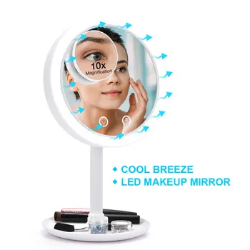

Led Vanity Mirrors with Cooling Fan Table Makeup Mirror Desktop 10x Magnification USB Led Cosmetic Mirror with storage Tray