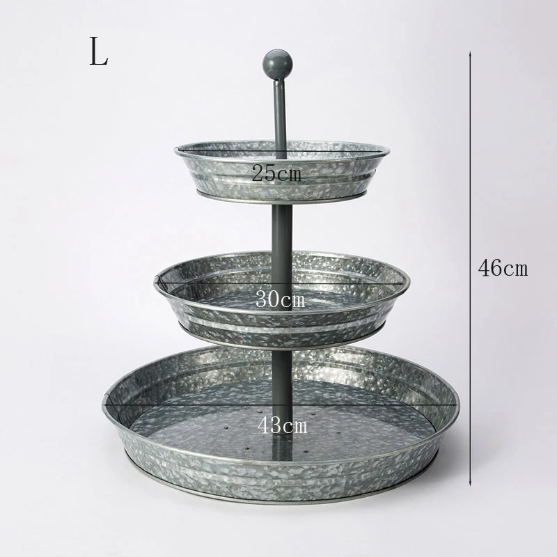 3 Tier Cake Stand Galvanized Metal Serving Tray Plant Dessert Cupcake Fruit Tiered Platter Vintage Decor for Home Party Kitchen