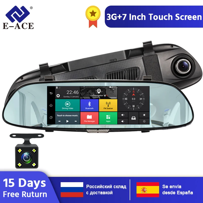 E ACE 3G 7 &quotсенсорный автомобильный DVR камера GPS Bluetooth двойной объектив зеркало