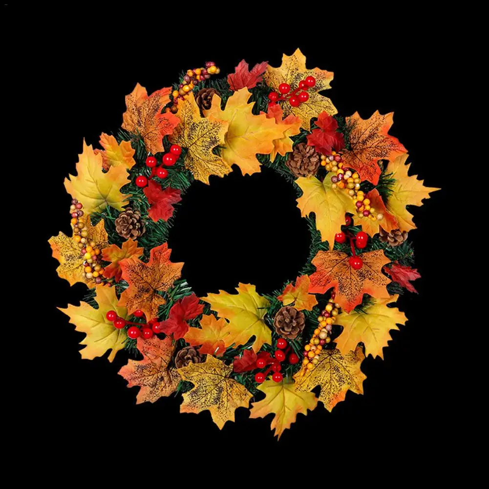 40cm Thanksgiving Autumn Color Garland Golden Pumpkin Maple Leaf Fruit Branch Rattan Christmas Decoration Pendant Wreath
