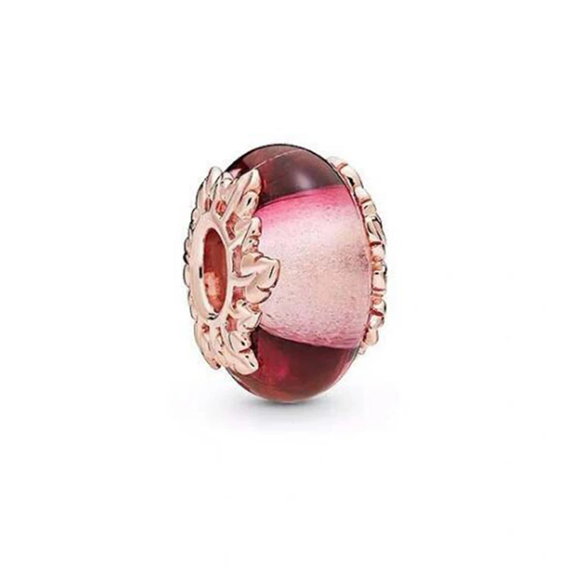Pink Glass Leaves Новинка, бусины из стерлингового серебра 925, сверкающий проложенный лист, шарм, подходит для браслета, браслета, ожерелья, для женщин, сделай сам, ювелирное изделие - Цвет: Pink Glass Leaves