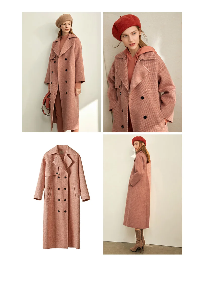 Amii модное винтажное шерстяное двухстороннее Женское пальто зимнее Новое шифоновое клетчатое пальто