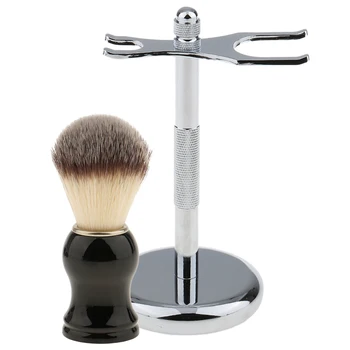 

Men's Shaving Brush With Stainless Steel Shaver Display Holder Stand Rack Storage