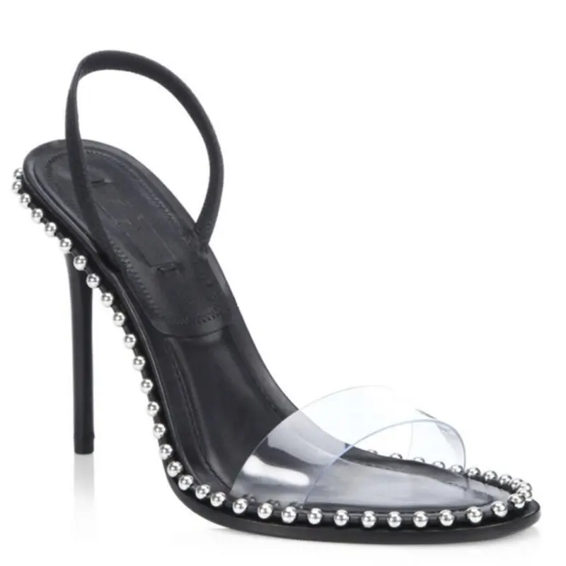 Пикантные прозрачные летние босоножки на высоком каблуке; женская обувь; zapatos mujer Tacon; Sandalias Mujer; туфли-лодочки с заклепками; женская обувь