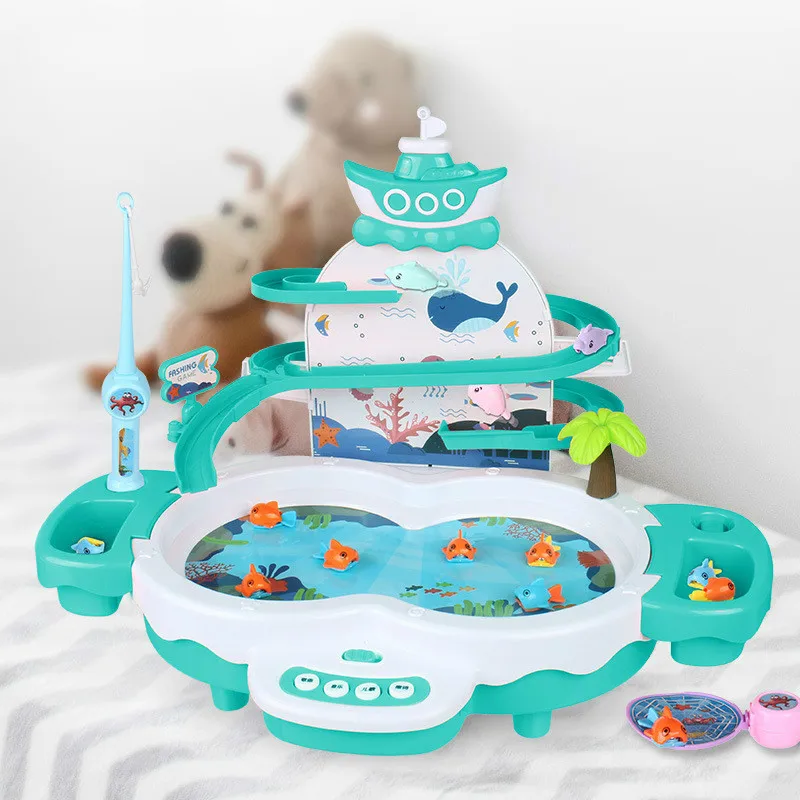 Children's Toys Puzzle Rechargeable Magnetic Fishing Table Slide Game Music  Rotating Disc Parent-child Interactive Learning Gift