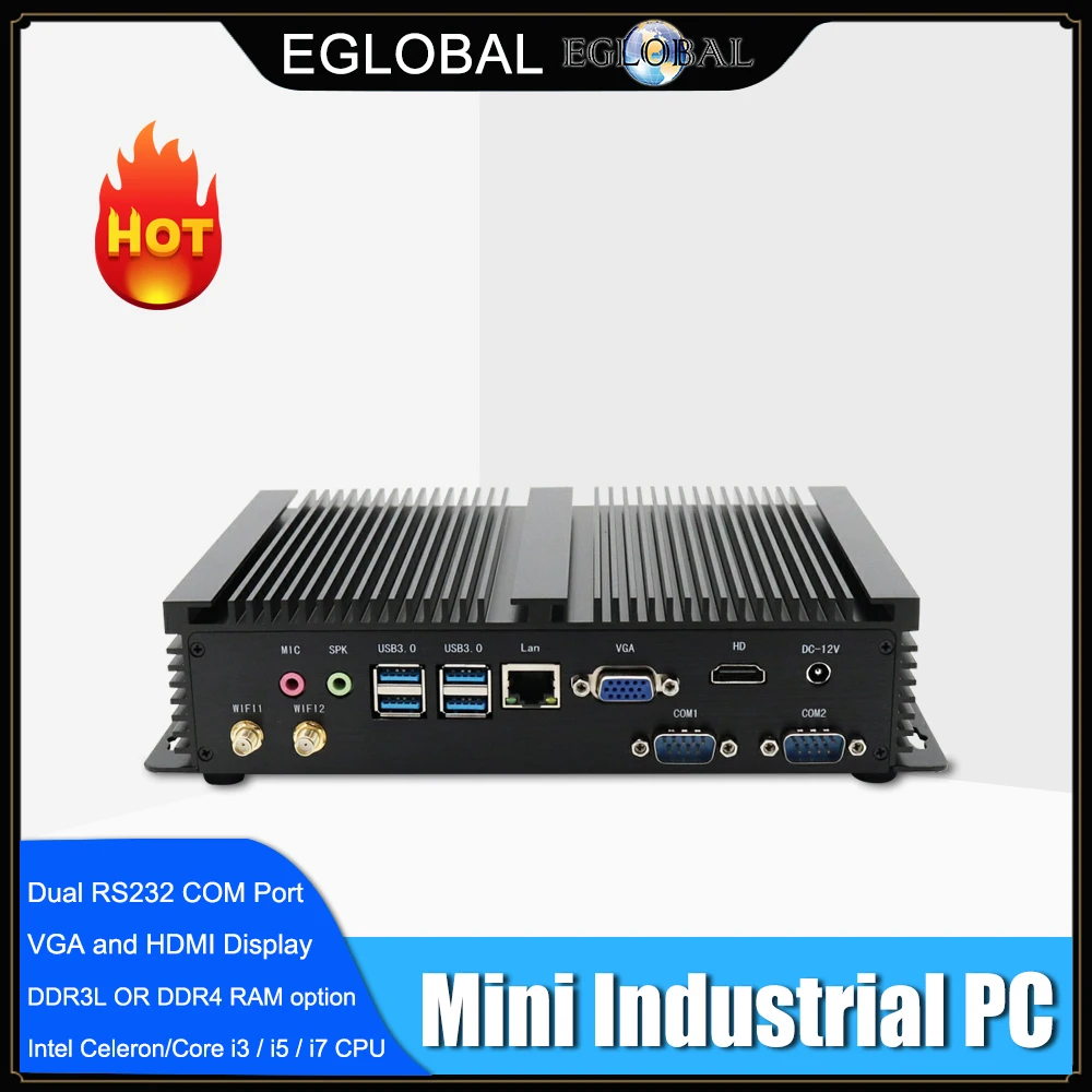 Безвентиляторный мини ПК i7 8565U i5 8265U i3 7020U промышленный компьютер 24 часа работы 2 COM