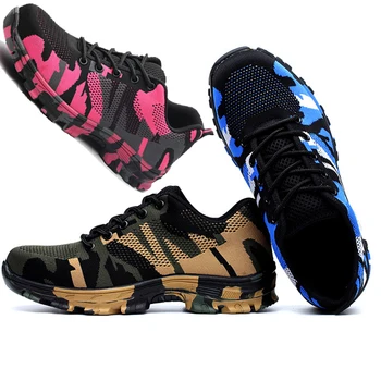 

Mens Outdoor Steel Toe Cap Work Boots Secturity Protection Construction Shoes Camouflage Puncture Proof Safety Shoes Women Shoes