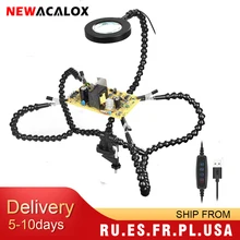 NEWACALOX Clip de bureau support de soudure de PCB loupe 3X avec aide au soudage à la main bras Flexible de soudage outil de troisième main