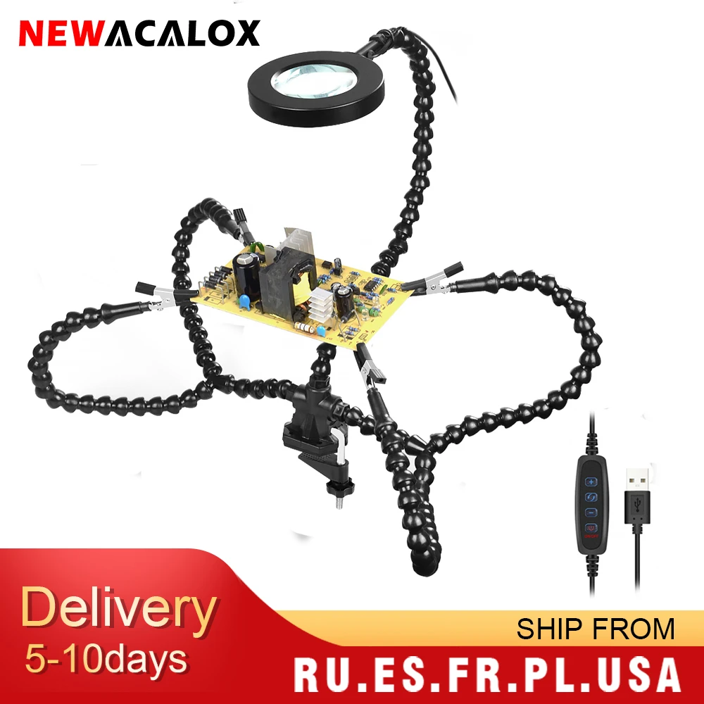 Soldering Station Welding Third Helping Hand 6 Flexible Arm Flashlight Magnifier