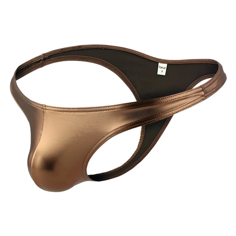 Сексуальный для Гея G стринги с низкой талией блестящие ПУ Кожаные мужские сумки