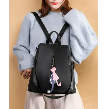 

2019 Newest Hot Women's Anti-Theft Backpack Solid Oxford Cloth Waterproof Female Shoulder Bags School Bag With Cute Pendant