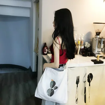 

YoReAi New Fresh Cactus Printed Canvas Tote Adjustable Messenger Bag Large Capacity Shoulder Bags College Style Handbags