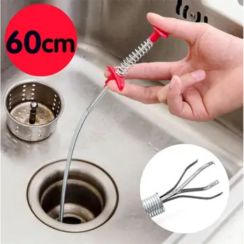

60/160cm Metal Sink Pipeline Suction Pipe Hair Dredger Sink Cleaning Hook Wire Brush Kitchen Tool Cleaner for Bath Bathtub Use
