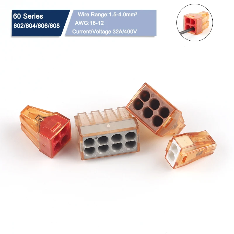 10PCSQuickPushinWireConnectors602604606608CableConnectorWiringConductorFor