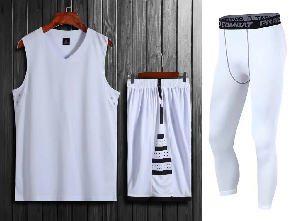 White And Pants Высококачественные мужские баскетбольные Трикотажные изделия с боковыми карманами спортивные штаны, дешевые студенческие спортивные костюмы для баскетбола, можно изготовить на заказ комплекты униформы - Цвет: White And Pants