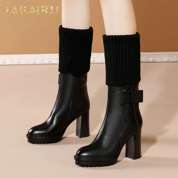 

Sarairis 2021 New Arrivals Genuine Cow Leather Luxury Mature Daily Boots Woman Shoes Platform Butterfly Top Quality Boots Ladies