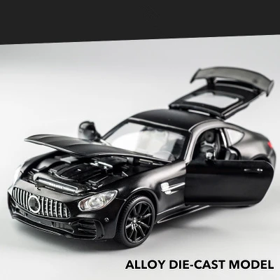 Модель спортивного автомобиля из 1/32 сплава Mercedes-Benz AMG GTR, вытяжной звук и светильник, литье под давлением, игрушечный автомобиль, подарок ребенку на день рождения - Цвет: Черный