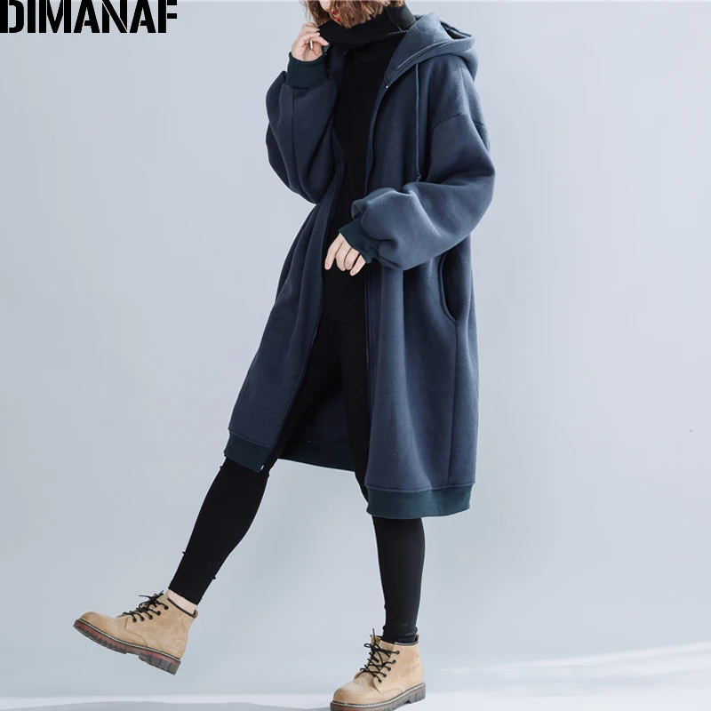 DIMANAF, осенне-зимняя женская куртка, пальто, на молнии, с капюшоном, женская верхняя одежда, свободная, повседневная, с длинным рукавом, хлопок, утепленная одежда