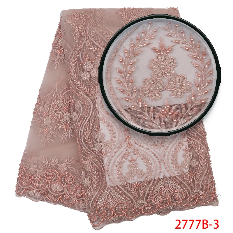 

High Quality Beaded Lace Fabrics Latest French Tulle Mesh Lace Fabric Luxury Handmade Beads Lace for Bridal Materials APW2777B-2