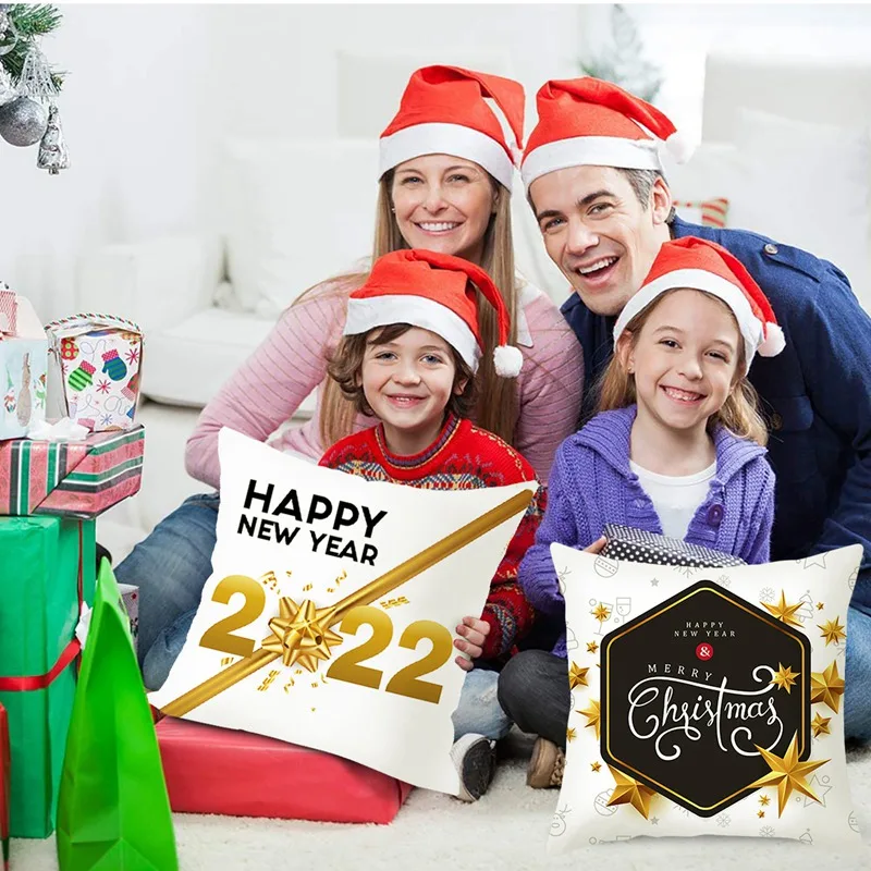 Christmas Black Snowflake Cushion Cover Merry Christmas Decorations for Home Cristmas Ornaments Natal Navidad Gift New Year 2022