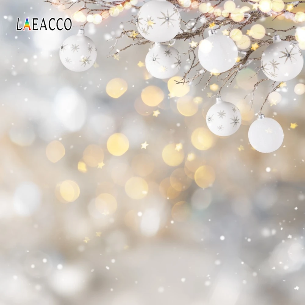 

Laeacco Christmas Backdrops Light Bokeh Snow Pine Trees Balls Ice Photography Backgrounds Winter Landscape Photophone Photozone