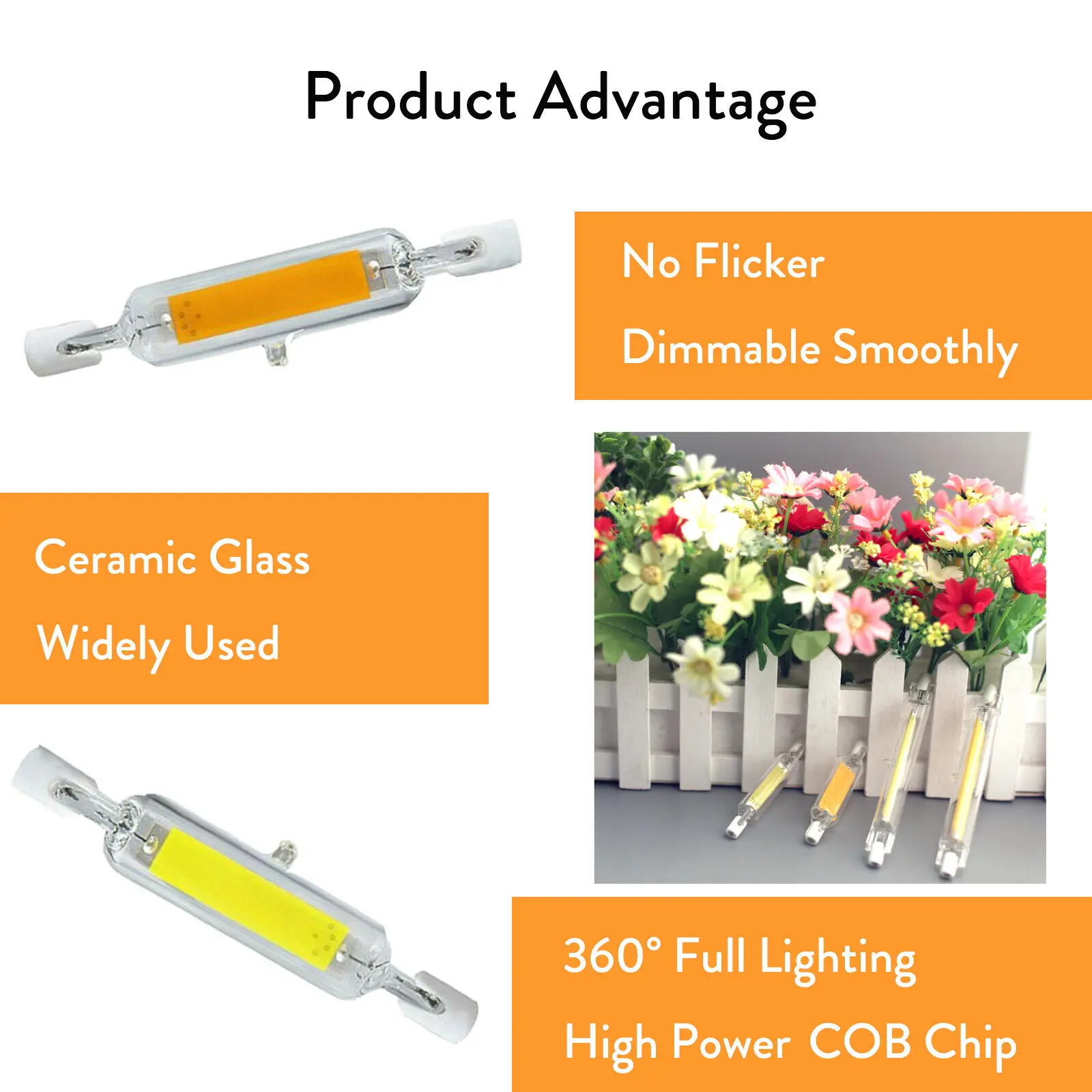 R7s LED COB 전구 세라믹 유리 튜브 라이트 앰플 교체 할로겐 봄블라 스포트라이트, 78mm, 118mm, 7W, 12W, 15W, 25W