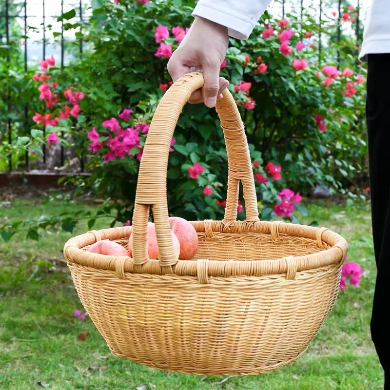 Picnic basket handmade rattan woven food fruit large capacity portable outdoor picnic vegetable storage basket household items