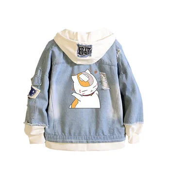 

Natsume Yuujinchou Jeans Jacket Men Cosplay Costume Solid Casual Slim Denim Jacket Hip Hop Hole Printed Hoodie Fashion Coat