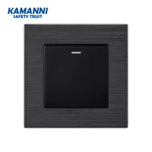 Cheap 86type luxury Wall Switch 1 2 3 4 gang 1way Black aluminum alloy panel  EU Standard led light push button switch 1 year warranty