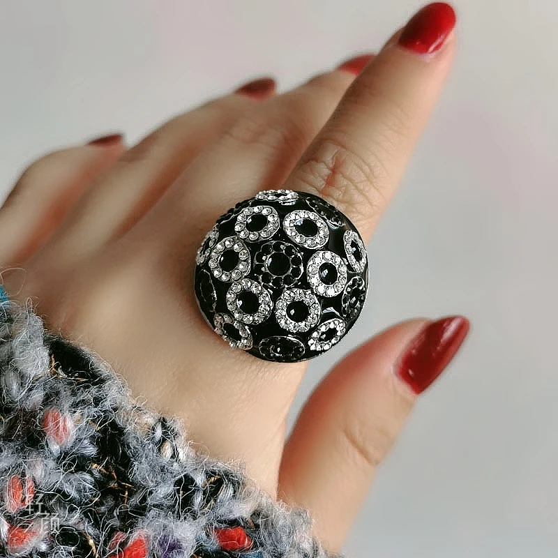 SINLEERY Unique Vintage Half Ball Round Black Enamel Big Rings Small Circles Cubic Zirconia Rings For Women Jewelry JZ169 SSO - Image 5