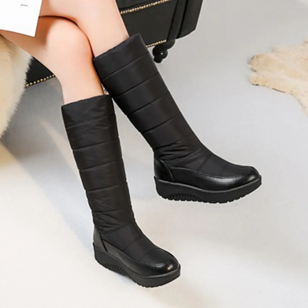Plus Velvet Boot Winter Solid Color Keep Warm knee high shoes With Plush Inside Women Flat Snow Boots Plus size 43 Botas mujer
