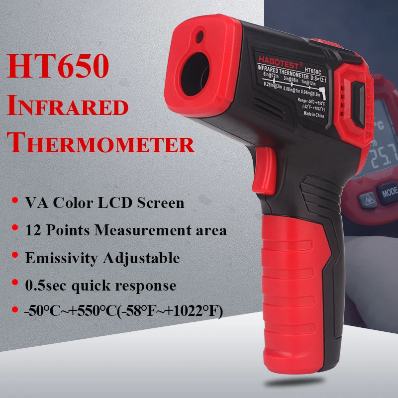 Habotest HT650C температура влажности измерительный гигрометр цифровой термометр инфракрасный лазерный термометр метеостанция