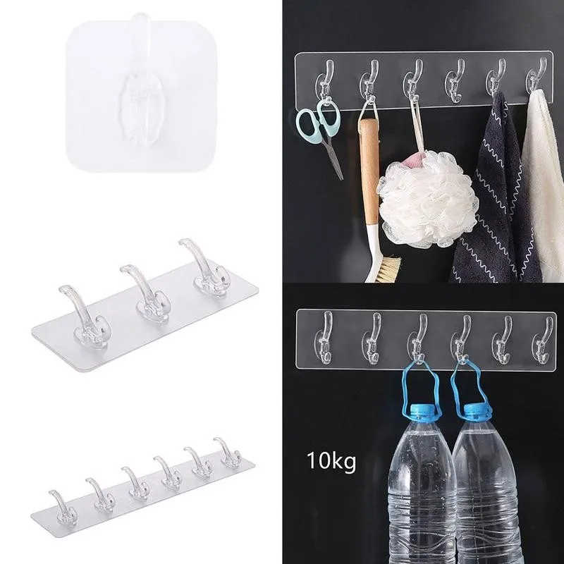 1/3/6 Hooks Transparent Self Adhesive Door Wall Hangers Suction Heavy Load Rack Cup Sucker For Kitchen Bathroom